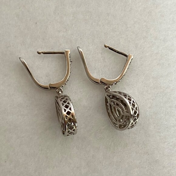 Sterling Silver 925 Cubic Zirconia CZ Teardrop Dangle Earrings Hinged Back - Picture 8 of 16